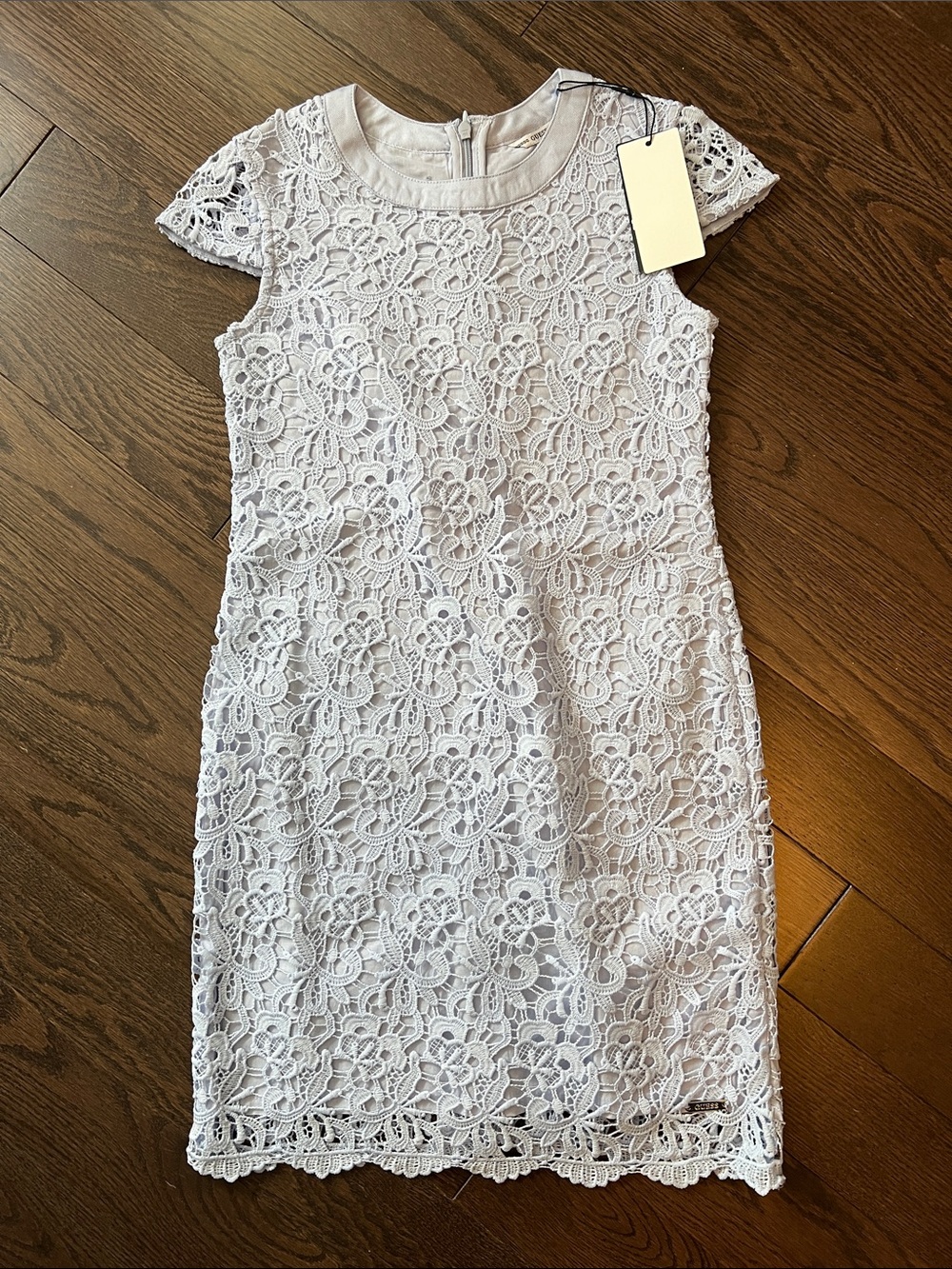 Lace Cap-Sleeve Sheath Dress in Baby Blue